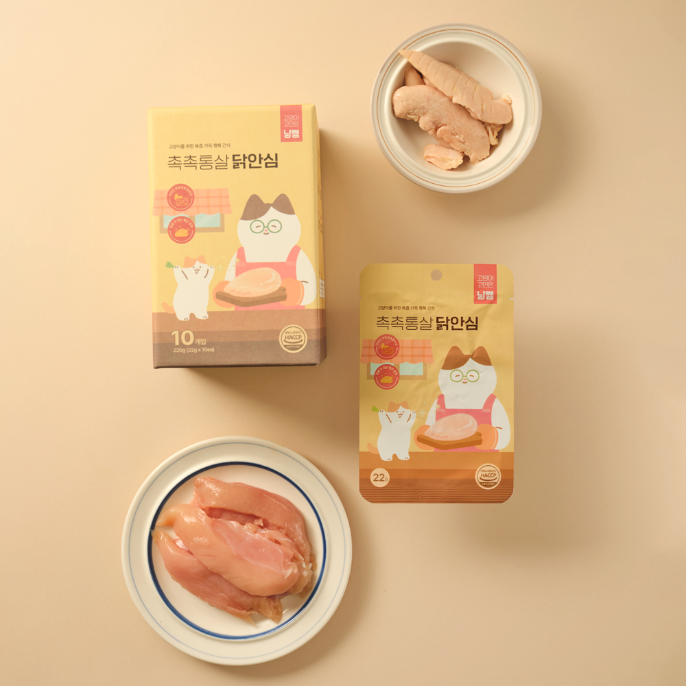 냥쌤 촉촉통살 고양이 간식 닭고기 생선 안심 아기 저염간식 특식 닭안심, 22g, 40개