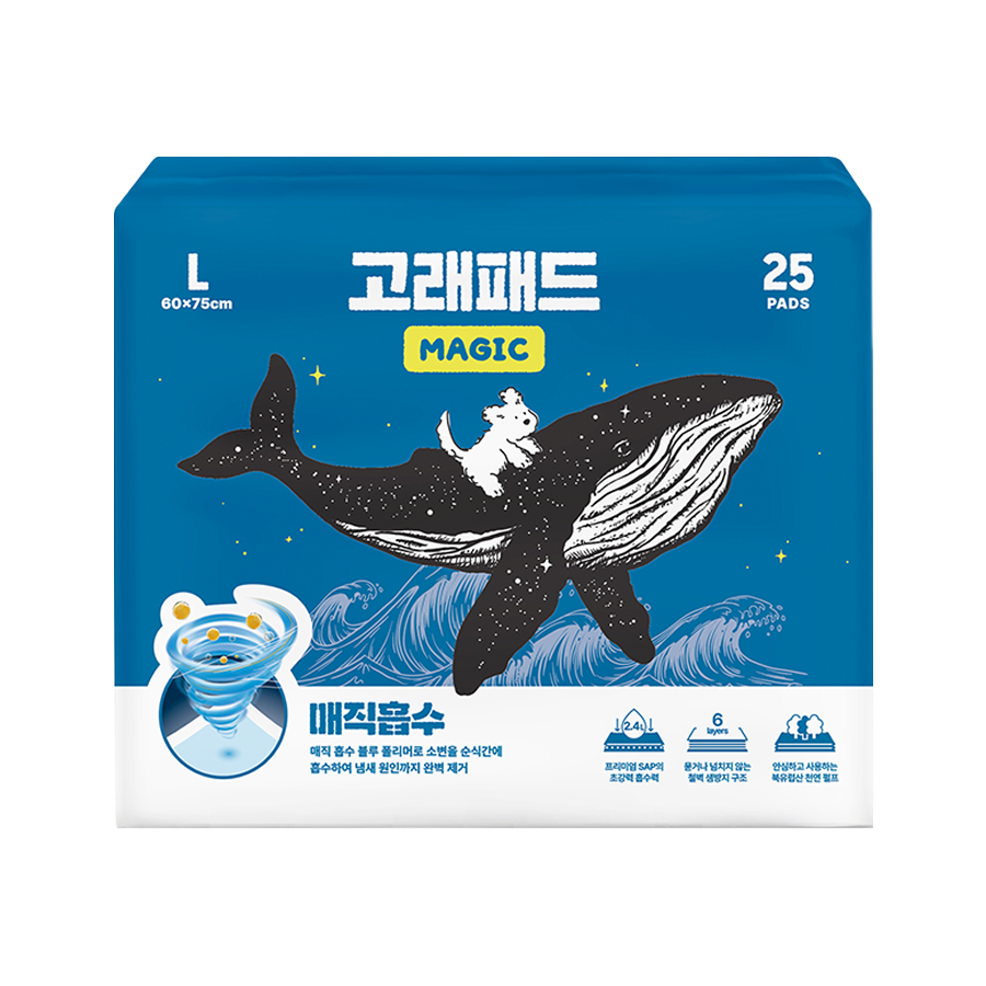 고래패드 매직흡수 강아지 배변패드 두꺼운 대용량 고흡수 냄새잡는 대형, 25매입, 4개