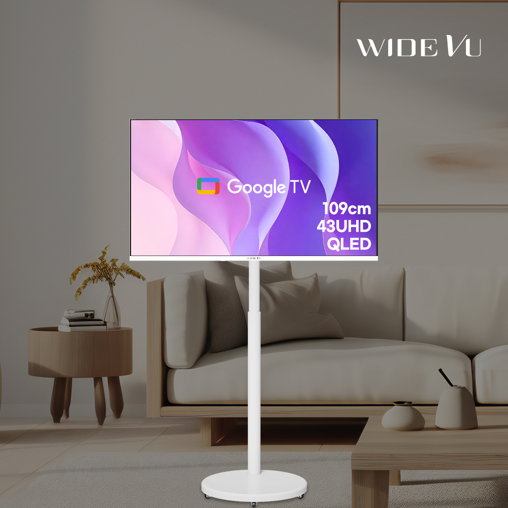 와이드무빙뷰 화이트에디션 삼탠바이미V3 셋트 QLED 109cm(43인치) UHD 4K 스마트 이동식 TV 중소바이미 유압식 높이조절 삼텐바이미 자가설치