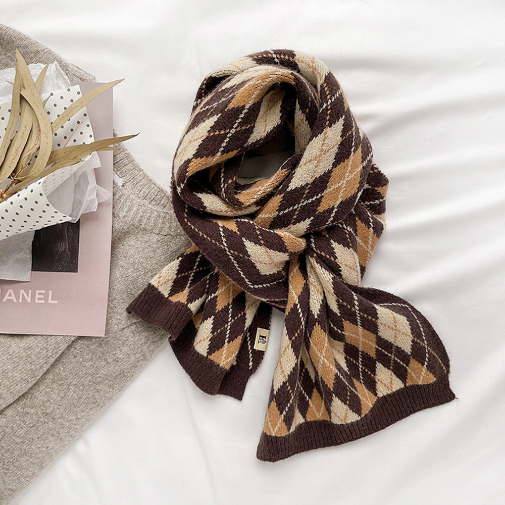 아가일 울 체크 머플러 겨울 목도리 남자 여자 커플 니트 목도리