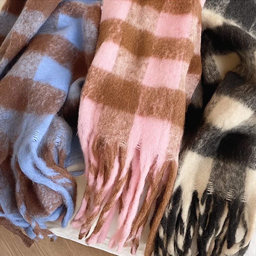 여성 겨울 캐시미어 목도리 남자 체크 니트 커플 머플러