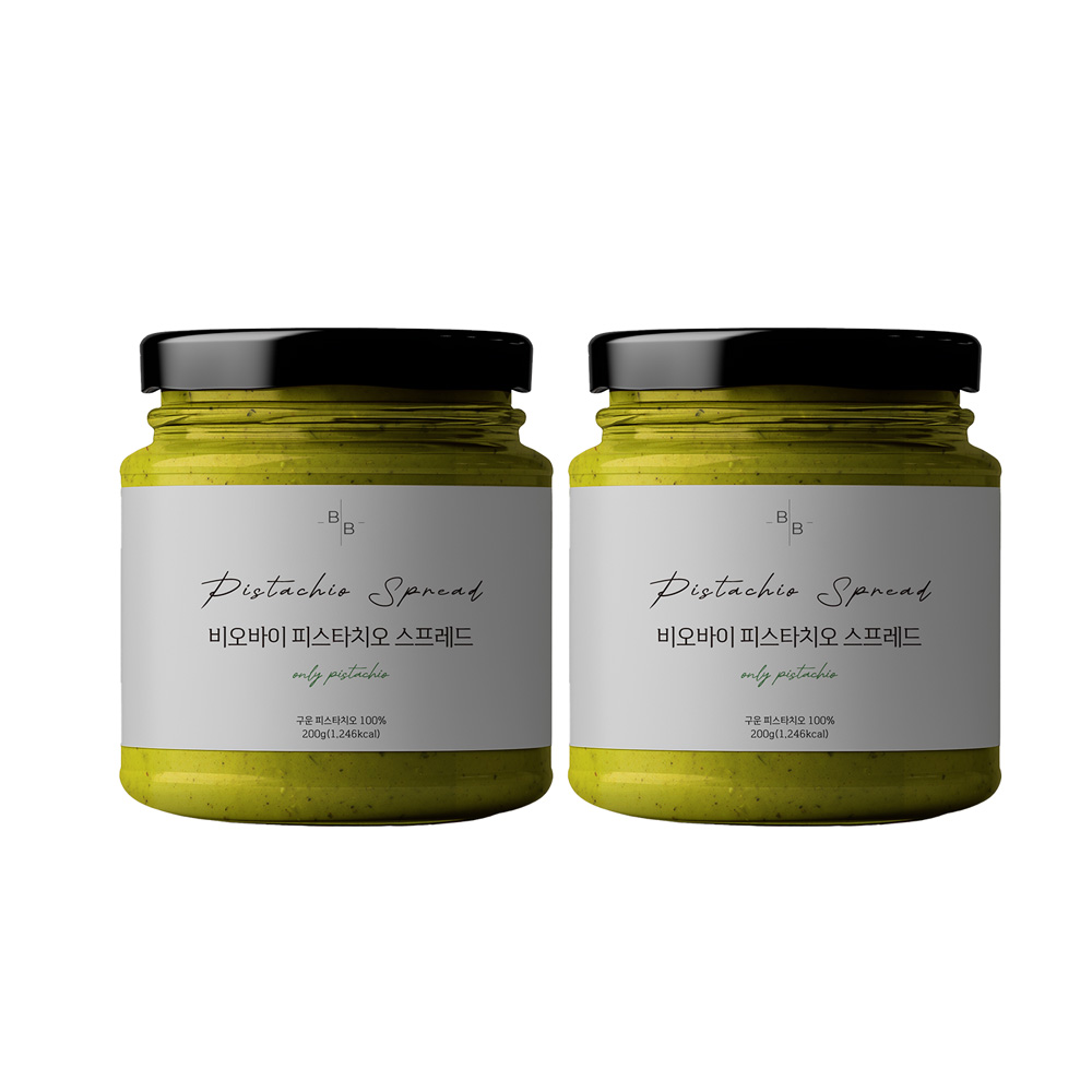 비오바이 무가당 피스타치오 스프레드 200g 2병 무첨가 잼 국산유리병