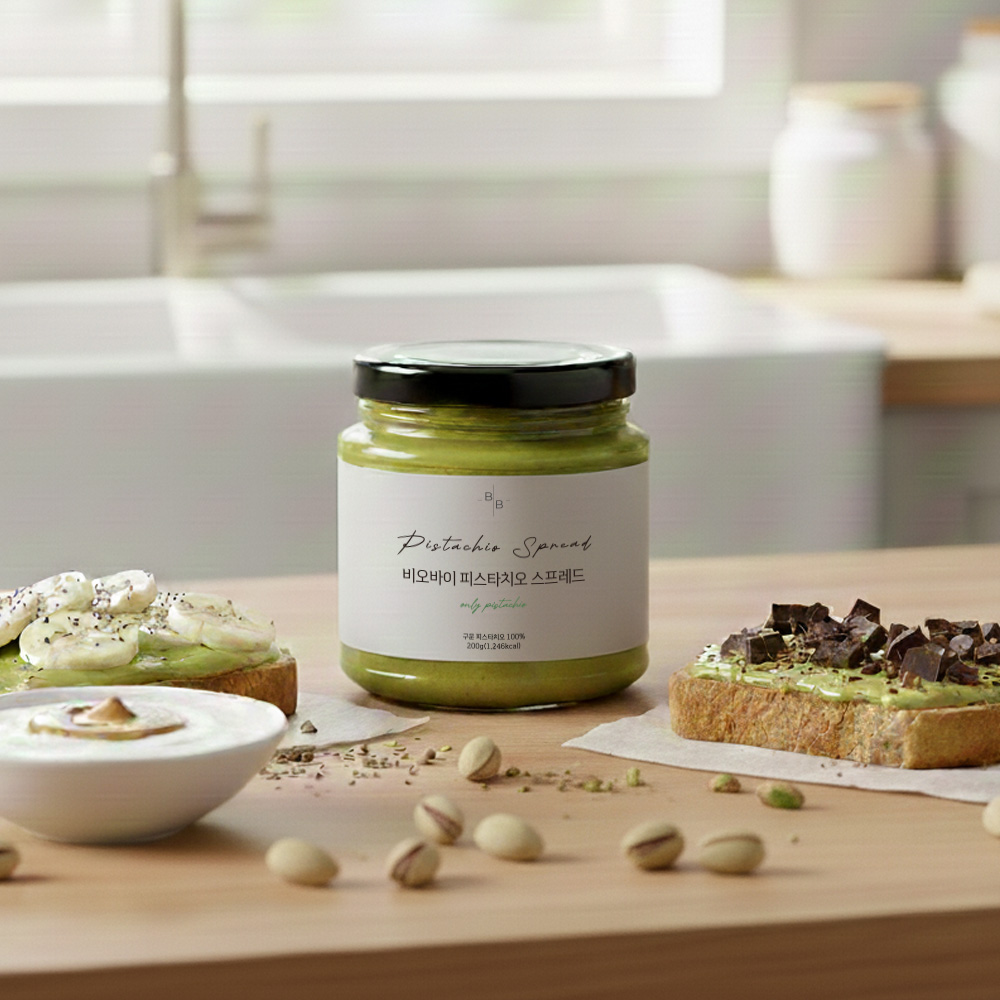 비오바이 무가당 피스타치오 스프레드 200g 1병 무첨가 잼 국산유리병