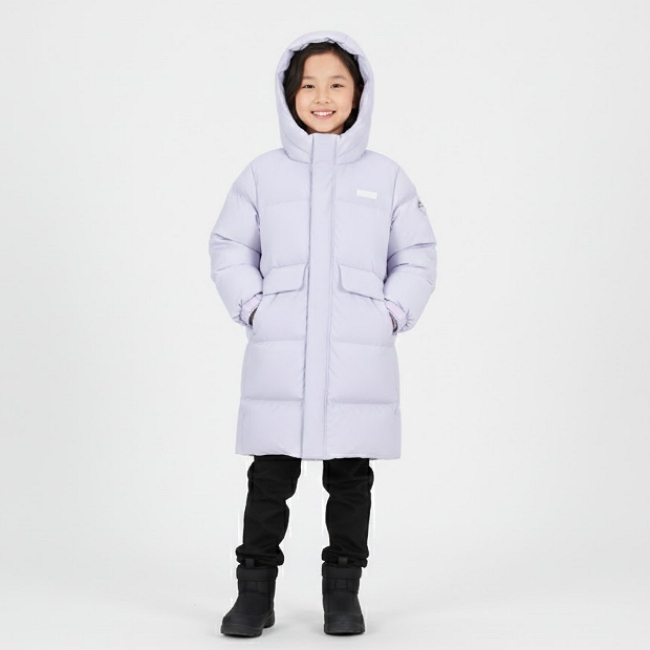 네파키즈 공용 겨울 초등 아웃도어 오리털 후드 롱패딩 덕다운 롱다운 점퍼 오프화이트, 155