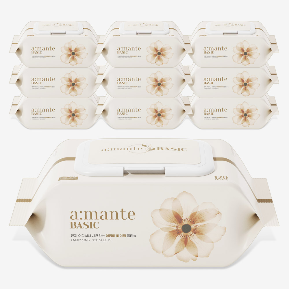 아망떼 물티슈 베이직 대용량 아기물티슈 엠보싱 캡형 120매, 10개