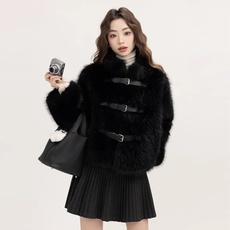 여성 하이넥 퍼 자켓 숏기장 버클 포인트 겨울 아우터