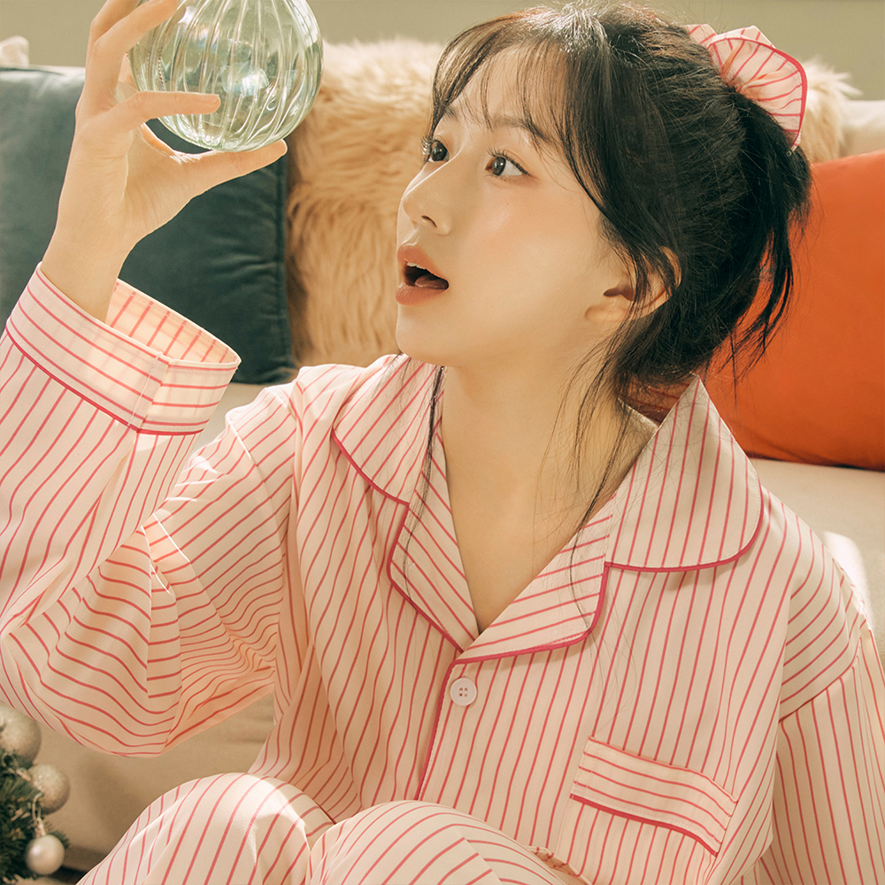 [도씨x해원 PICK][2PACK] 실크핏 러브썸 긴팔 카라 커플 잠옷 세트 홈웨어