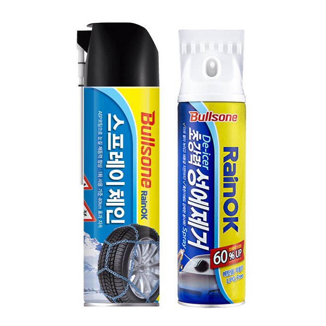 [불스원] 레인OK 프리미엄 스프레이 스노우체인 500ml+성에제거제 400ml