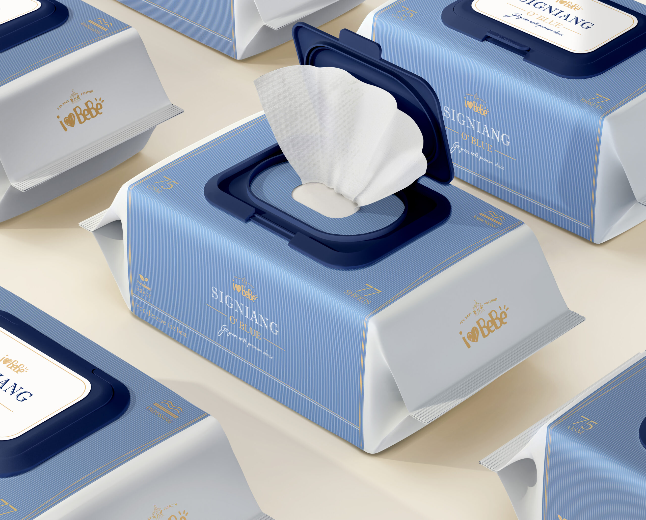 [✨]아이러브베베 시그니앙 오블루 75g엠보 아기물티슈 77매 5팩 캡형