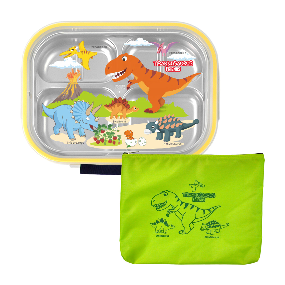 키친유 티라노 어린이집 유아 스텐식판 4찬 도시락가방 세트 공룡 유아도시락 유치원 준비물