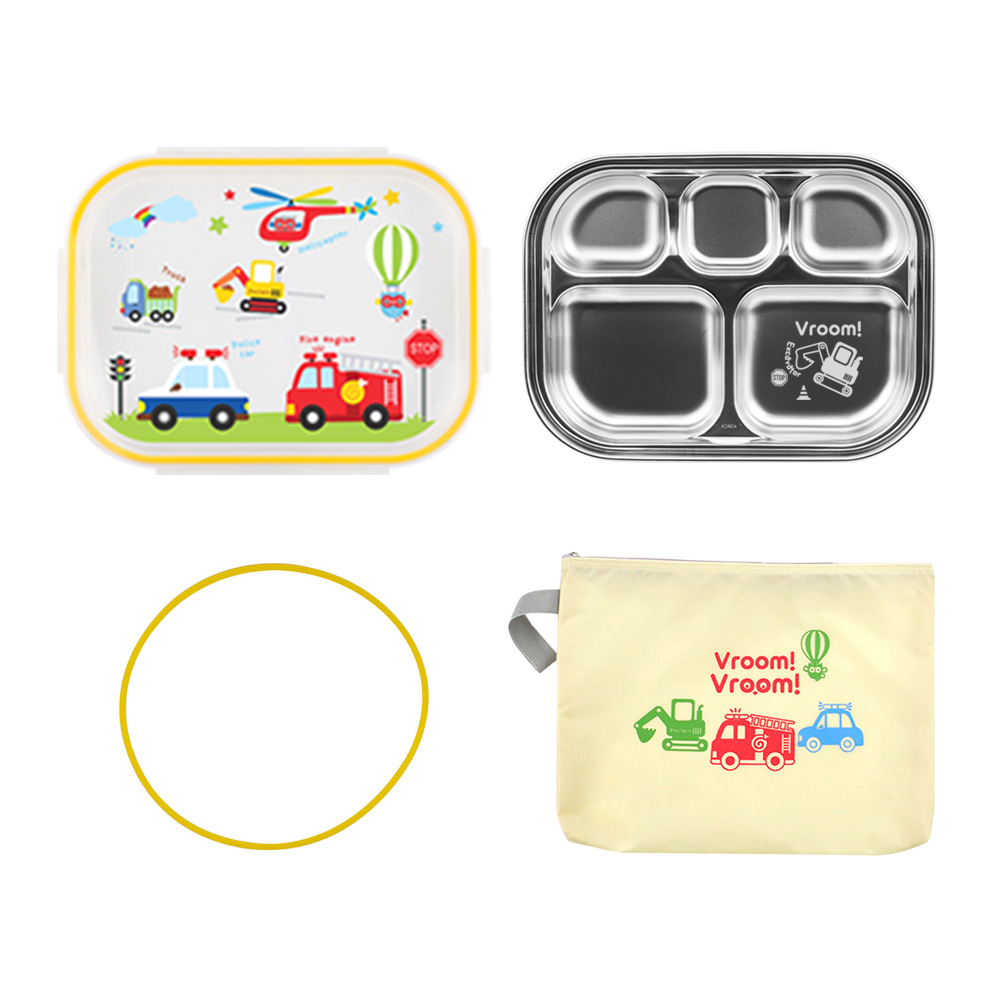 키친유 부릉부릉 아기 스텐 식판도시락 가방세트 레이저 유아 식판 어린이집 자기주도 식기