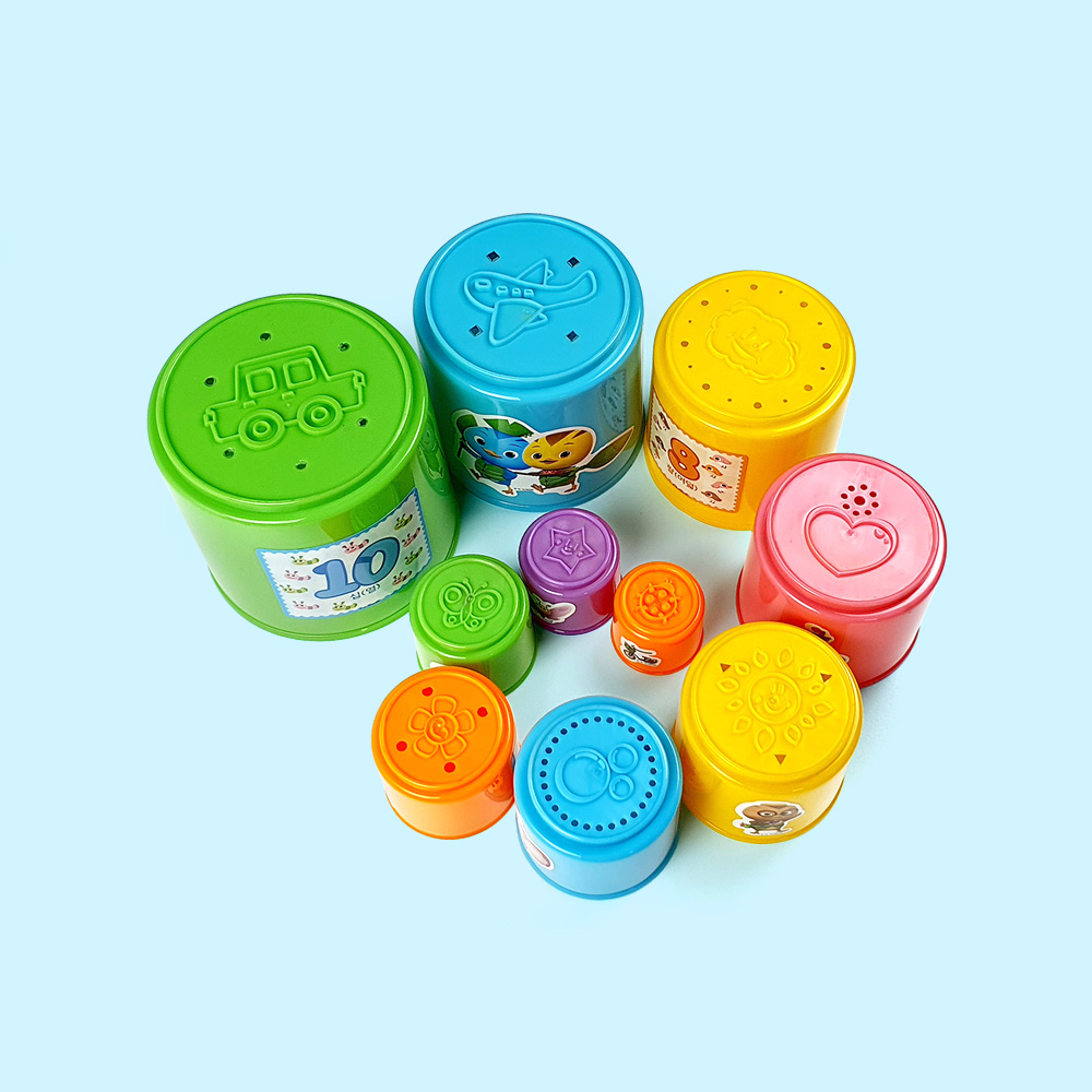 엄마까투리 컵쌓기 놀이 보관통+컵10개+도형4개