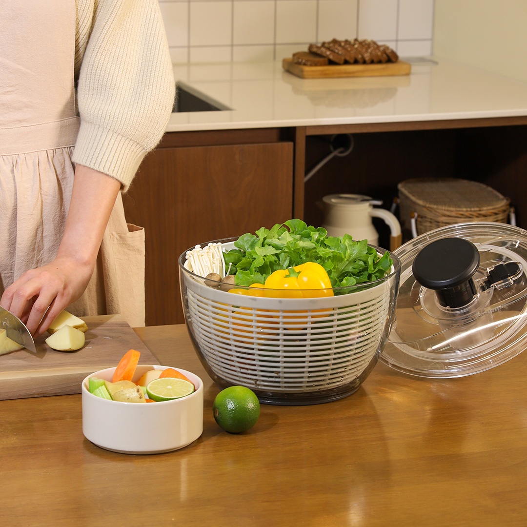 케어프린 야채탈수기 채소 음식 자동 물기제거 펌핑 샐러드 스피너 대용량 탈수 반자동
