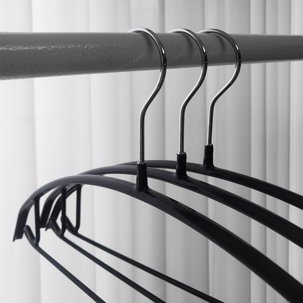 [단독] 에이비박스 디자인등록 글로시 회전형 논슬립 어깨뿔방지 라운드 옷걸이 멀티 블랙, 30개