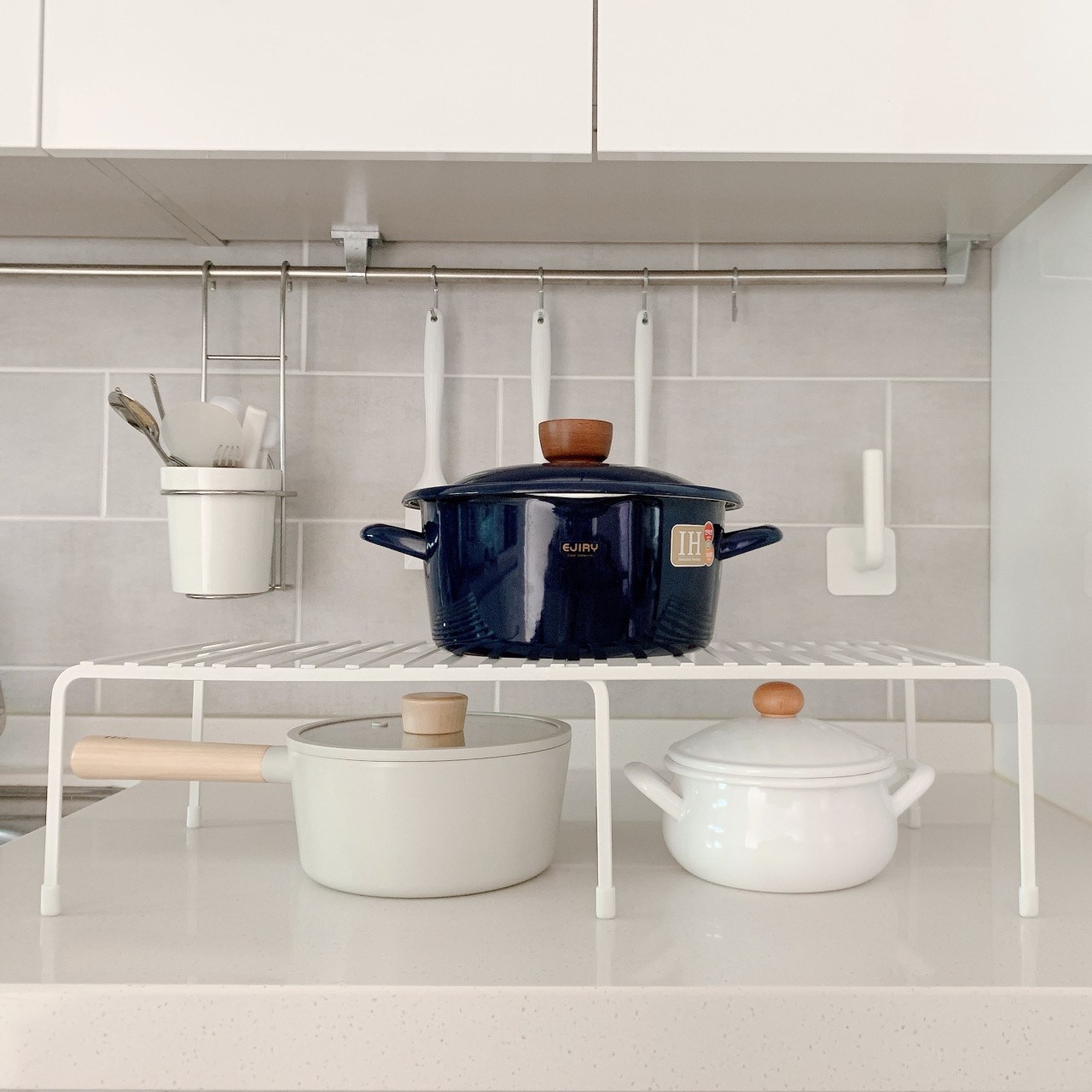 살림공간 후라이팬 접시 정리대 그릇 냄비 거치대 선반 2단 정리선반 (길이조절)