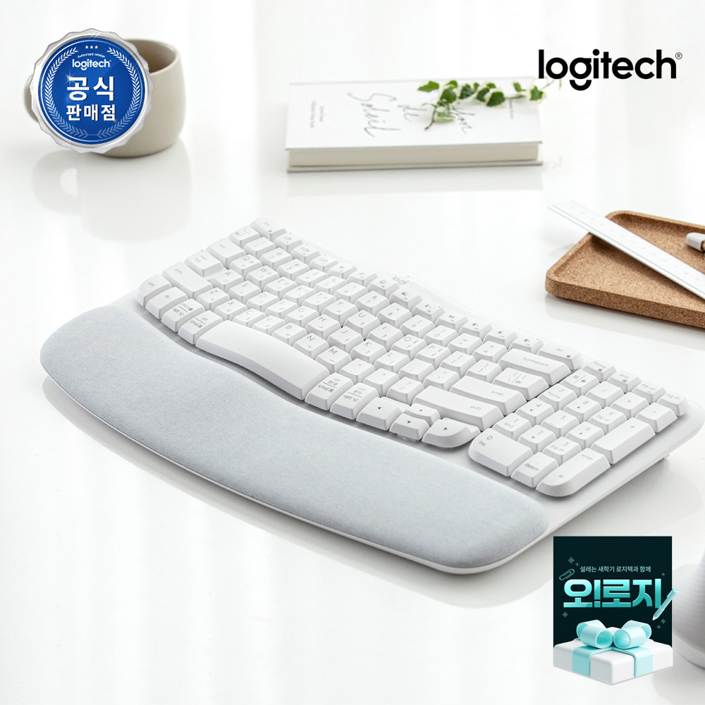 로지텍코리아 WAVE KEYS 인체공학 무선 블루투스 키보드 오프화이트, 플런저