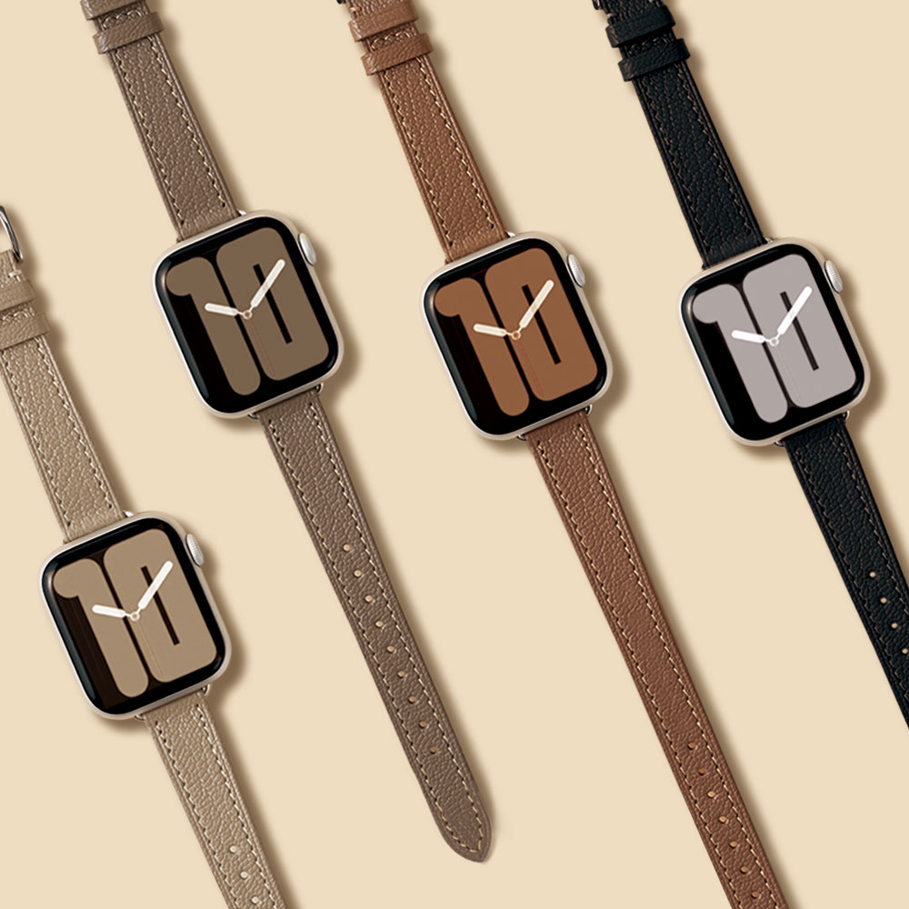 모이브 애플워치 11 10 9 8 6 SE 3 2 호환 가죽 슬림 스트랩 더블 투어 두줄