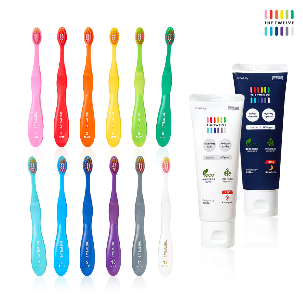 더트웰브 3단계 키즈 칫솔 12개입+낮밤치약 세트 저불소 고불소 양치