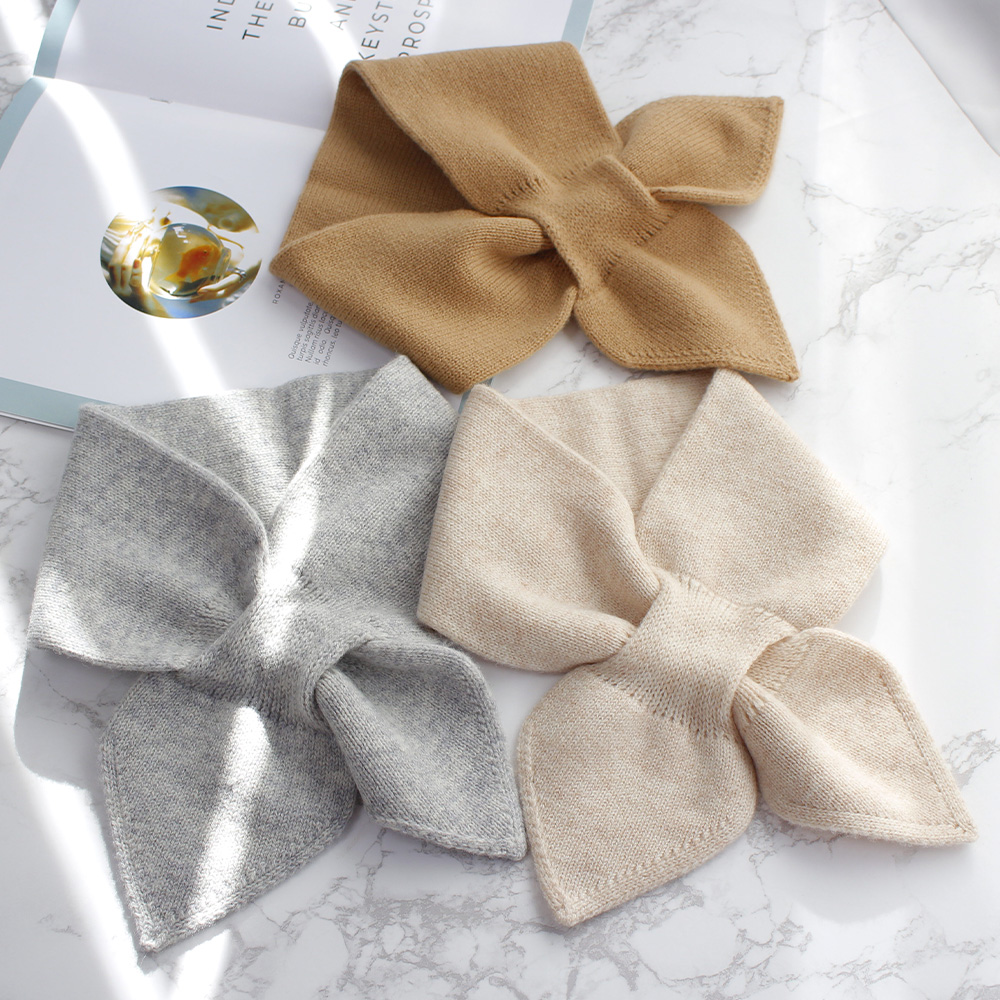 캐시미어 숏 머플러 리본목도리 양모 100% 쁘띠 아이보리