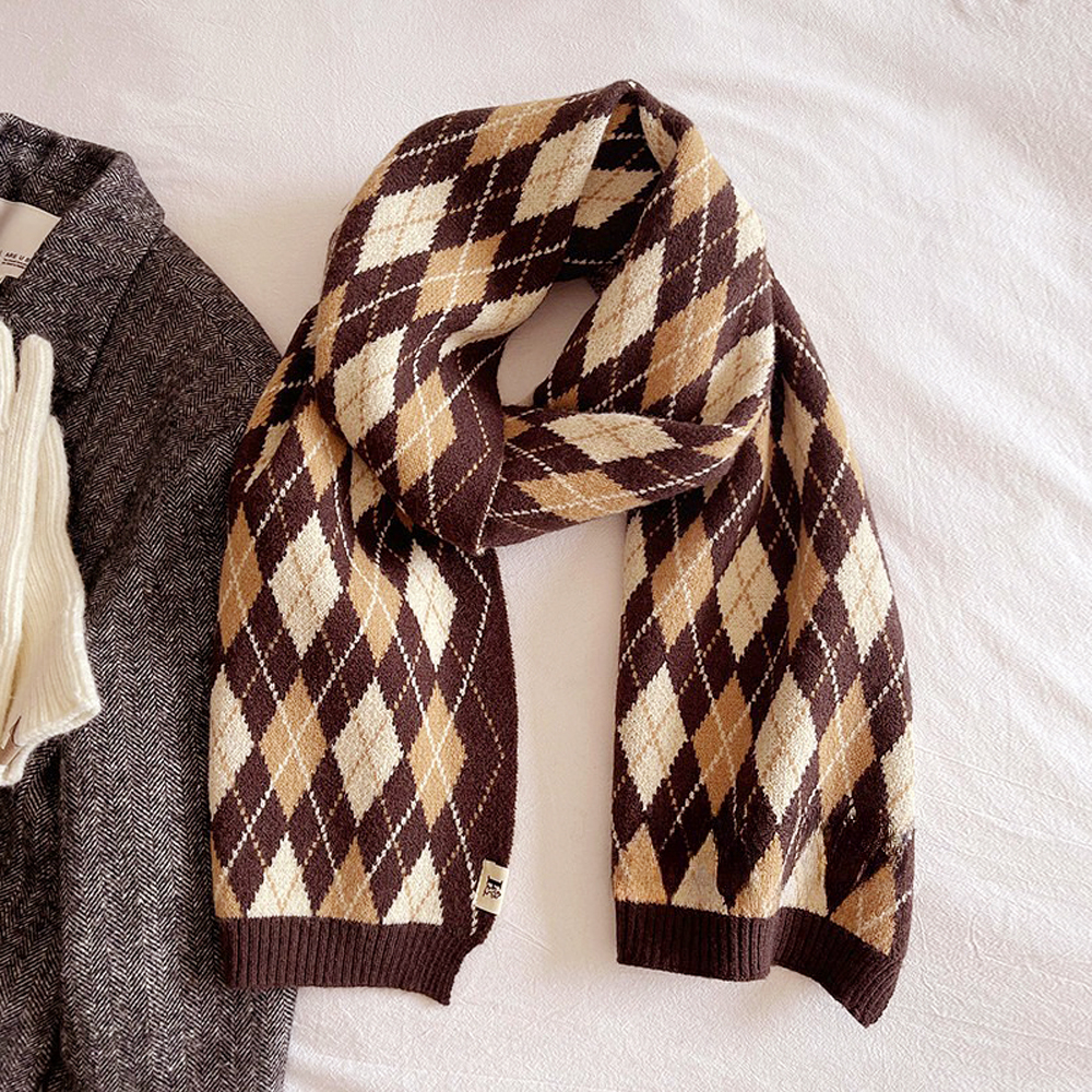 아가일 울 체크 머플러 겨울 목도리 남자 여자 커플 니트 목도리