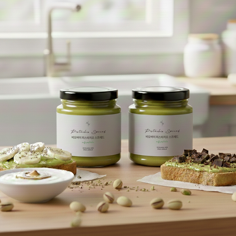 비오바이 무가당 피스타치오 스프레드 200g 2병 무첨가 잼 국산유리병