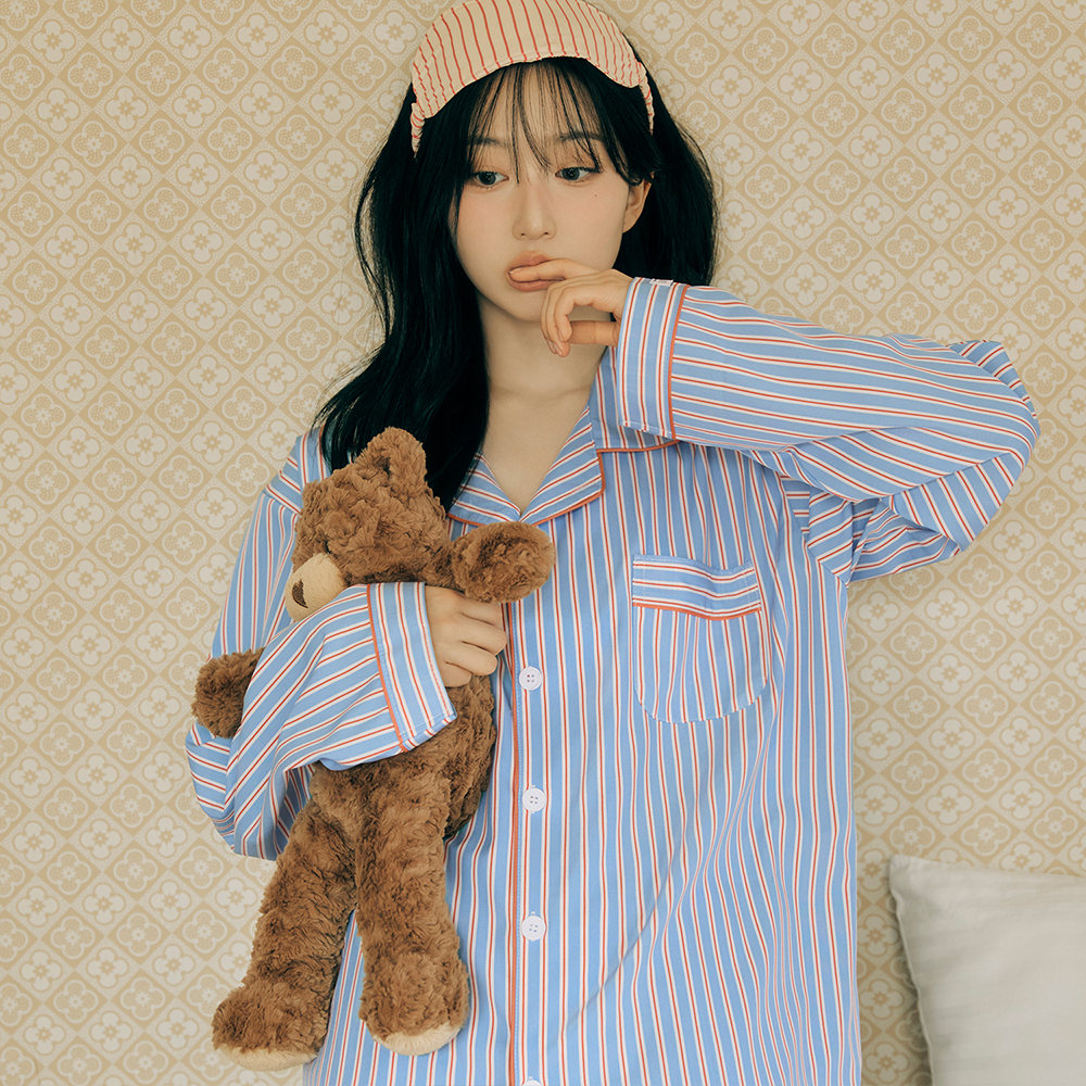 [도씨x해원 PICK][2PACK] 실크핏 시에르 긴팔 카라 커플 잠옷 세트 홈웨어