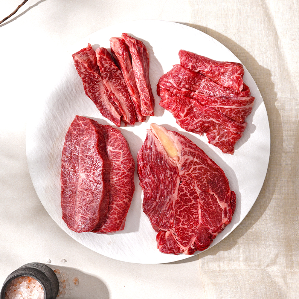 ++1 No.9등급 한우 눈꽃로스구이 모듬 200g+200g 소고기 구이용