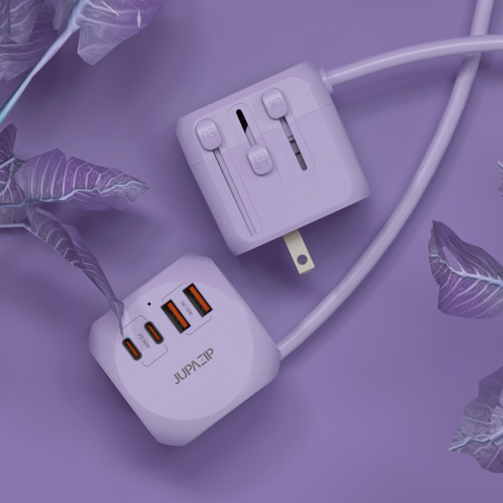 주파집 여행용 멀티탭 어댑터 AD500S 컴팩트 1.8m, 퍼플, 1개