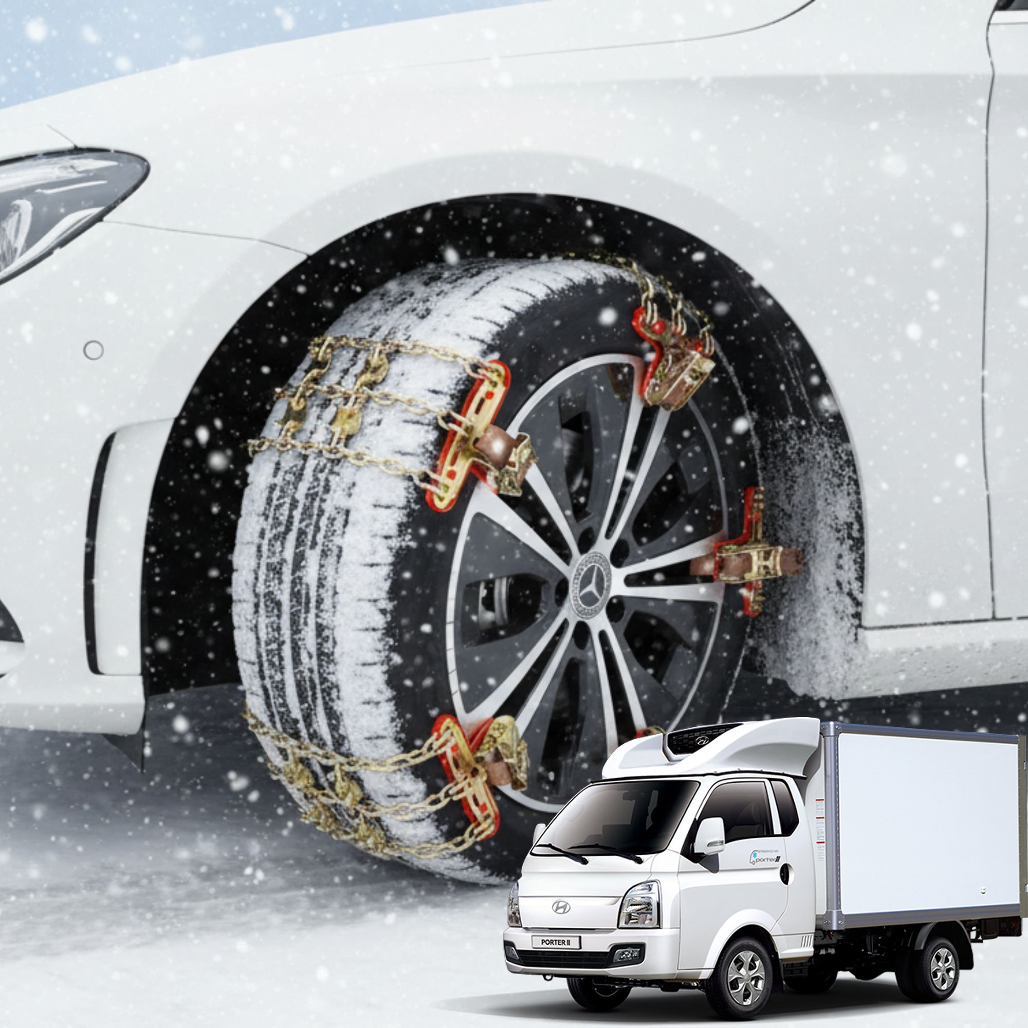 포터2 봉고3 1톤트럭 자동 쇠사슬 스노우체인 4P세트