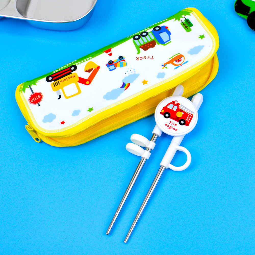 키친유 부릉부릉 유아 교정젓가락 1단계 케이스 세트 어린이 연습용 유치원 자동차 젓가락