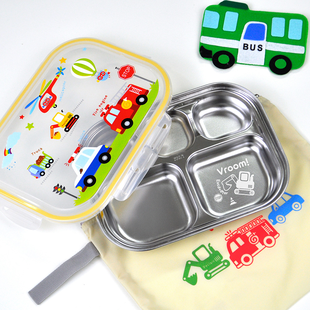 키친유 부릉부릉 아기 스텐 식판도시락 가방세트 레이저 유아 식판 어린이집 자기주도 식기