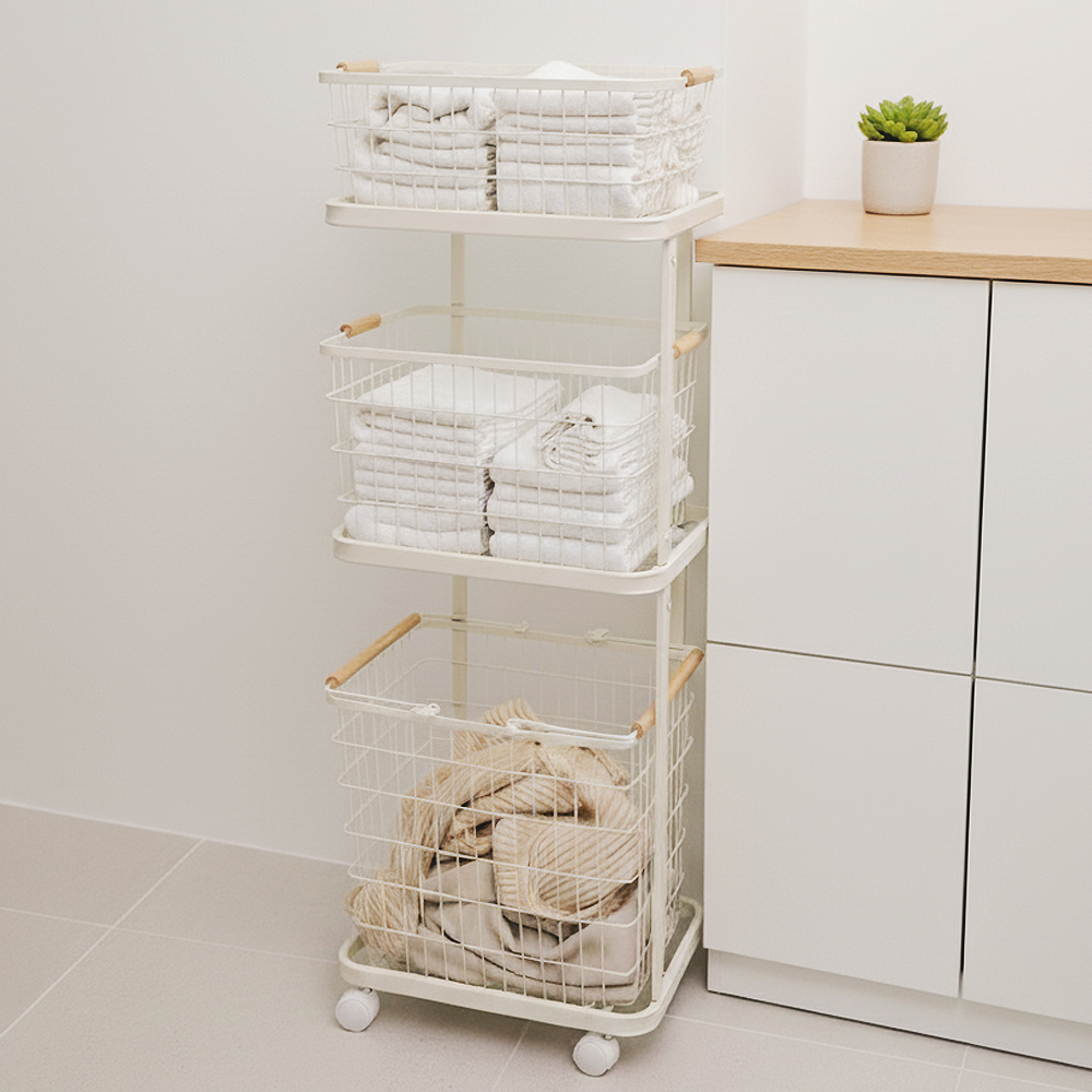 집에서 편하게 쓰는 이동식 3단 빨래바구니, 정말 유용하네요!