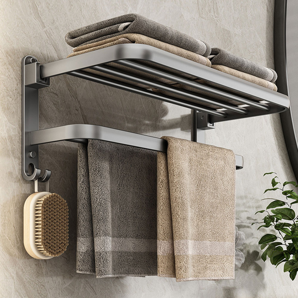 집안 욕실을 깔끔하게! 은회색 무타공 수건걸이 선반 추천