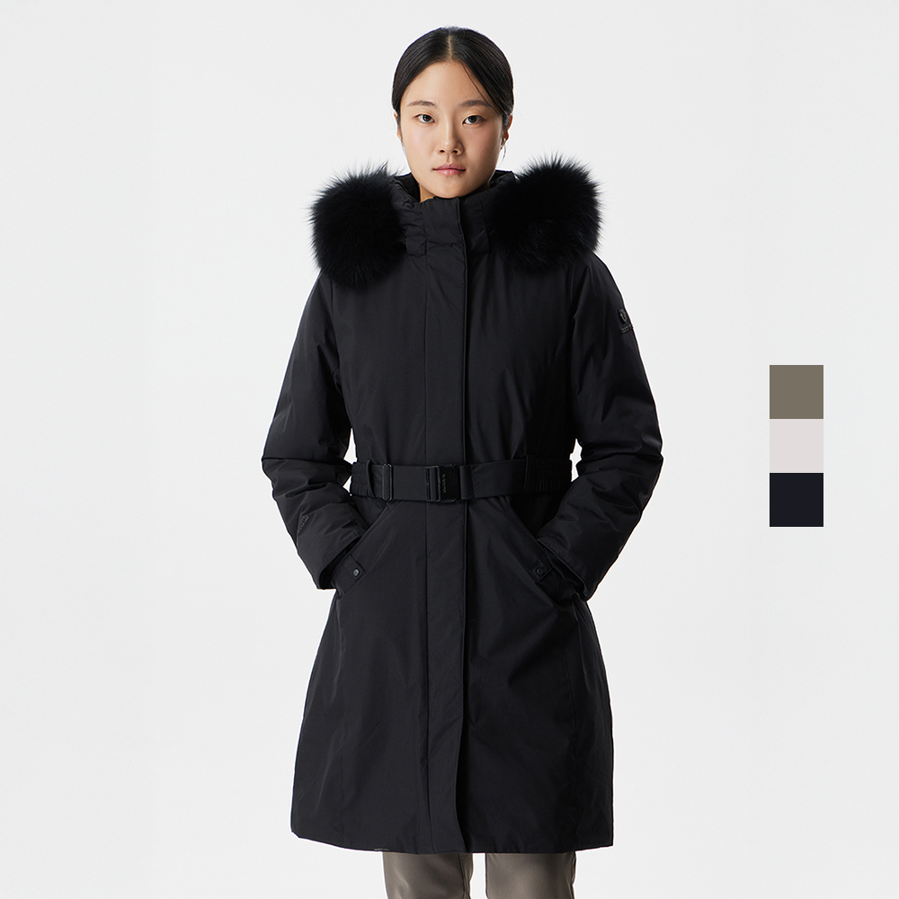 여성 구스롱다운 벨트 롱패딩 다운점퍼