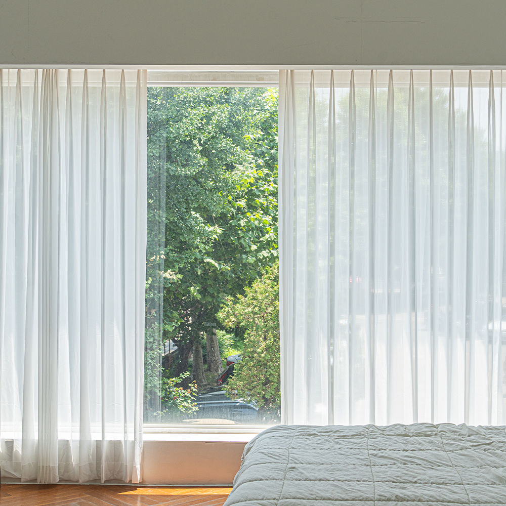 국내산 원단공장 먼지없는 퓨어화이트 나비주름 쉬폰커튼 가로60CM x 세로 250CM