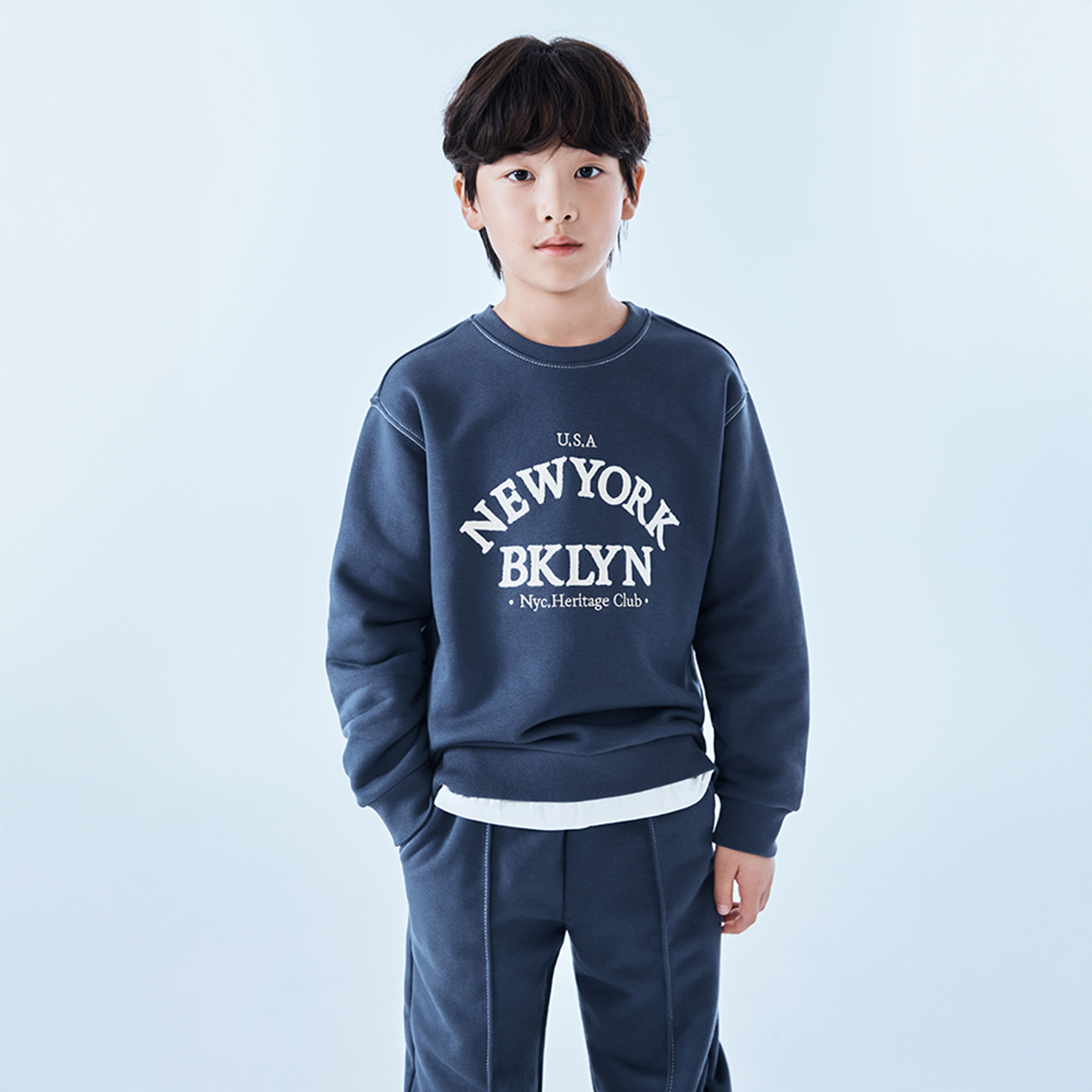 [1차 리오더][블루, 블랙] 스파오키즈 레터링 상하세트 SPSMG23KU2