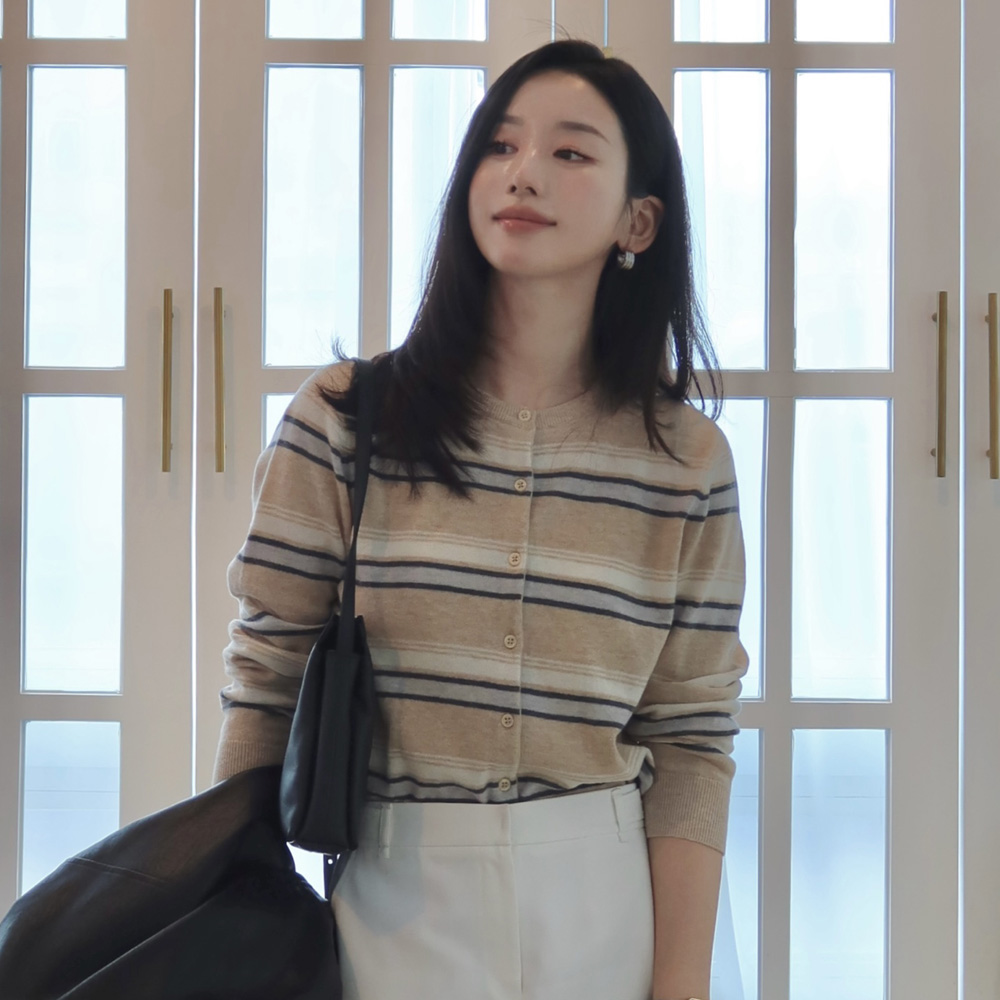 [클라비스] 울100 멀티 스트라이프 가디건_CVCKG1101M