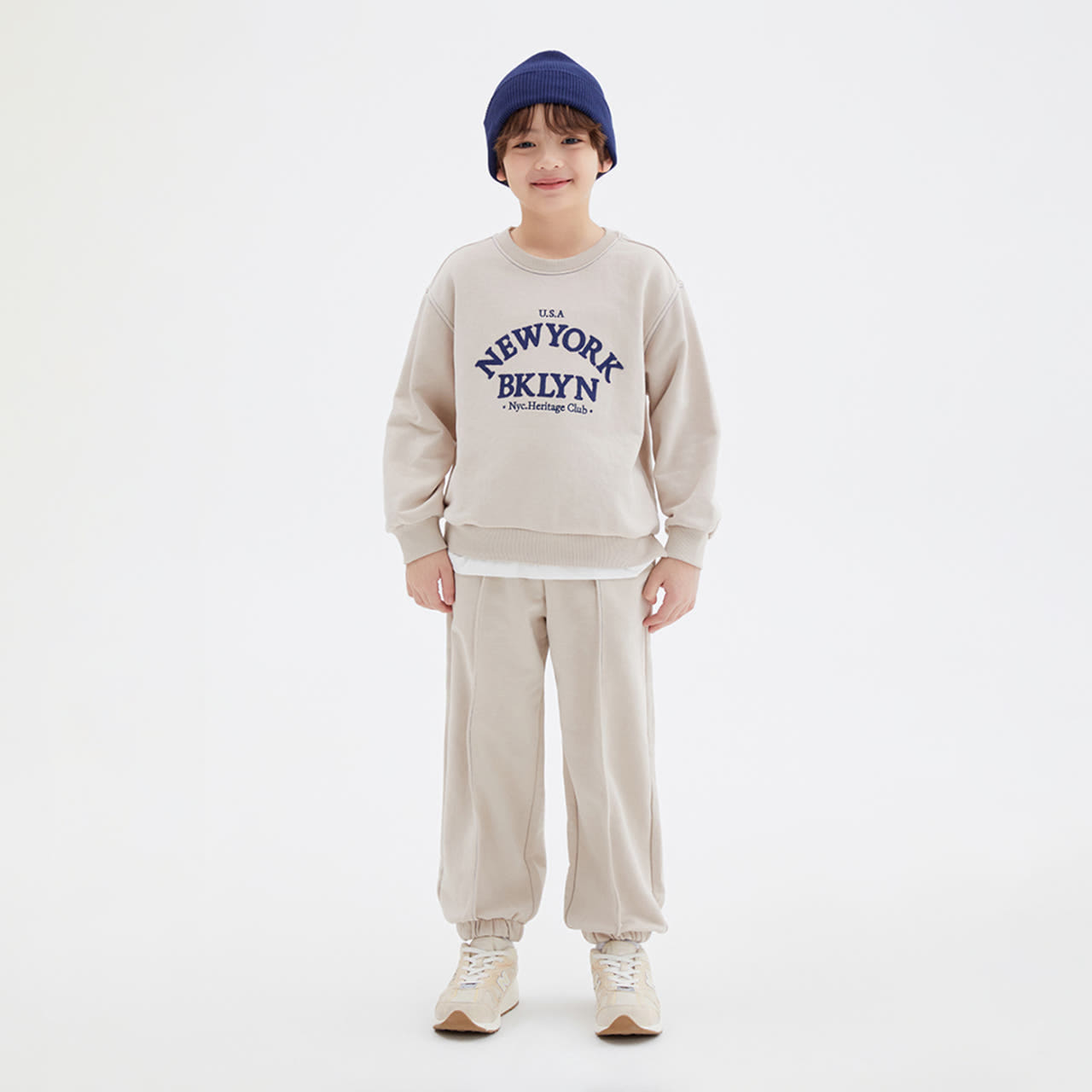 [당일출고][베이지] 스파오키즈 레터링 상하세트 SPSMG23KU2