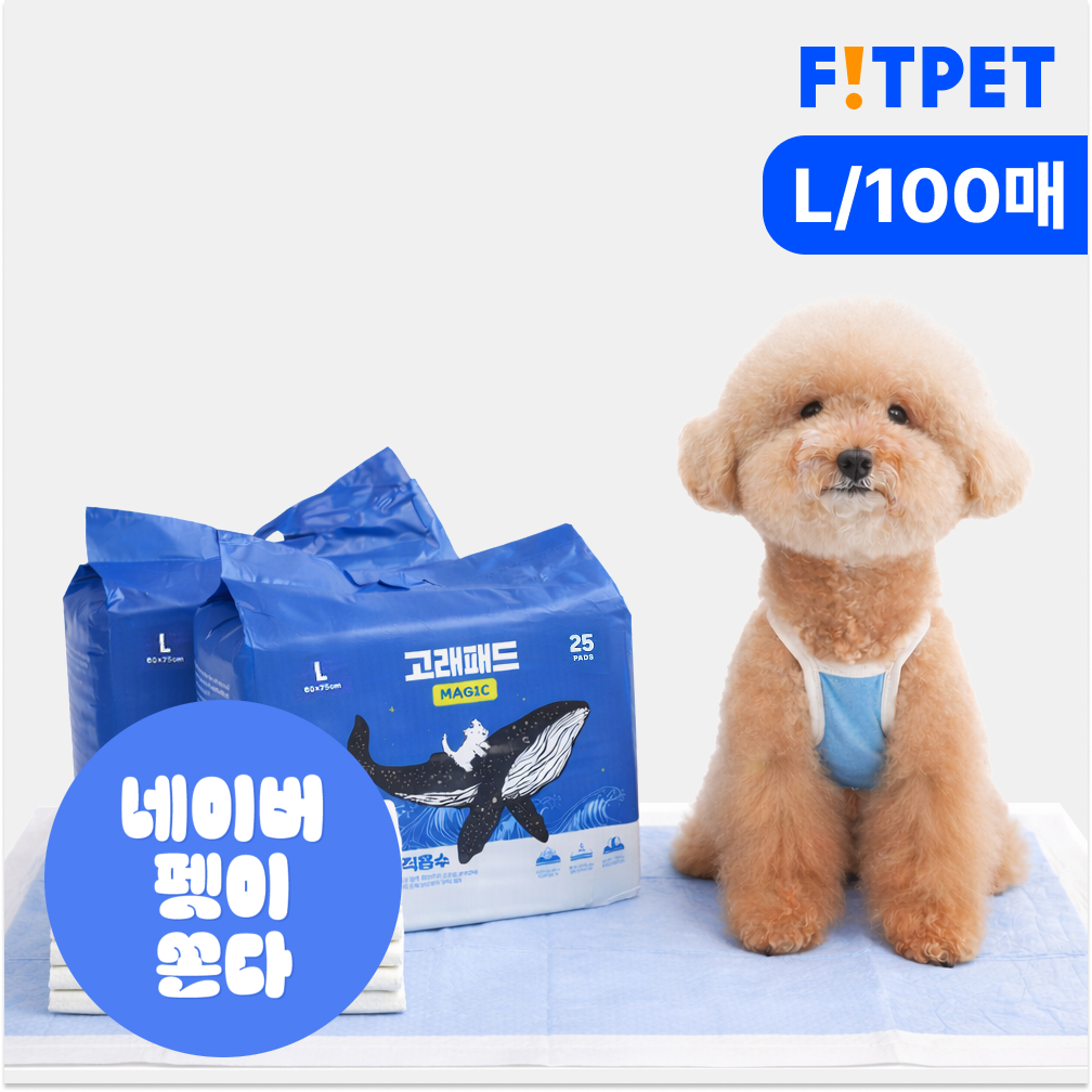 고래패드 매직흡수 강아지 배변패드 두꺼운 대용량 고흡수 냄새잡는 대형, 25매입, 4개
