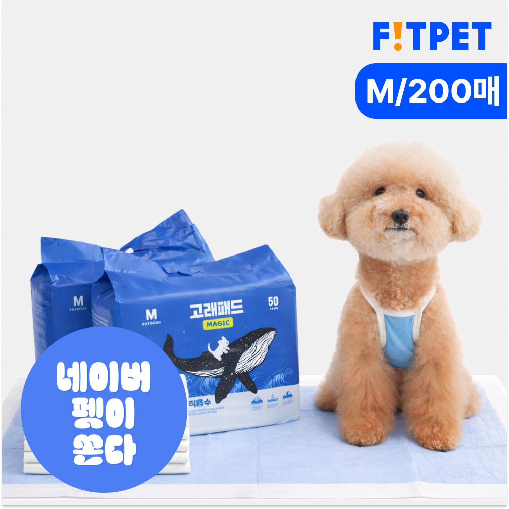고래패드 매직흡수 강아지 배변패드 두꺼운 대용량 고흡수 냄새잡는 중형, 50매입, 4개