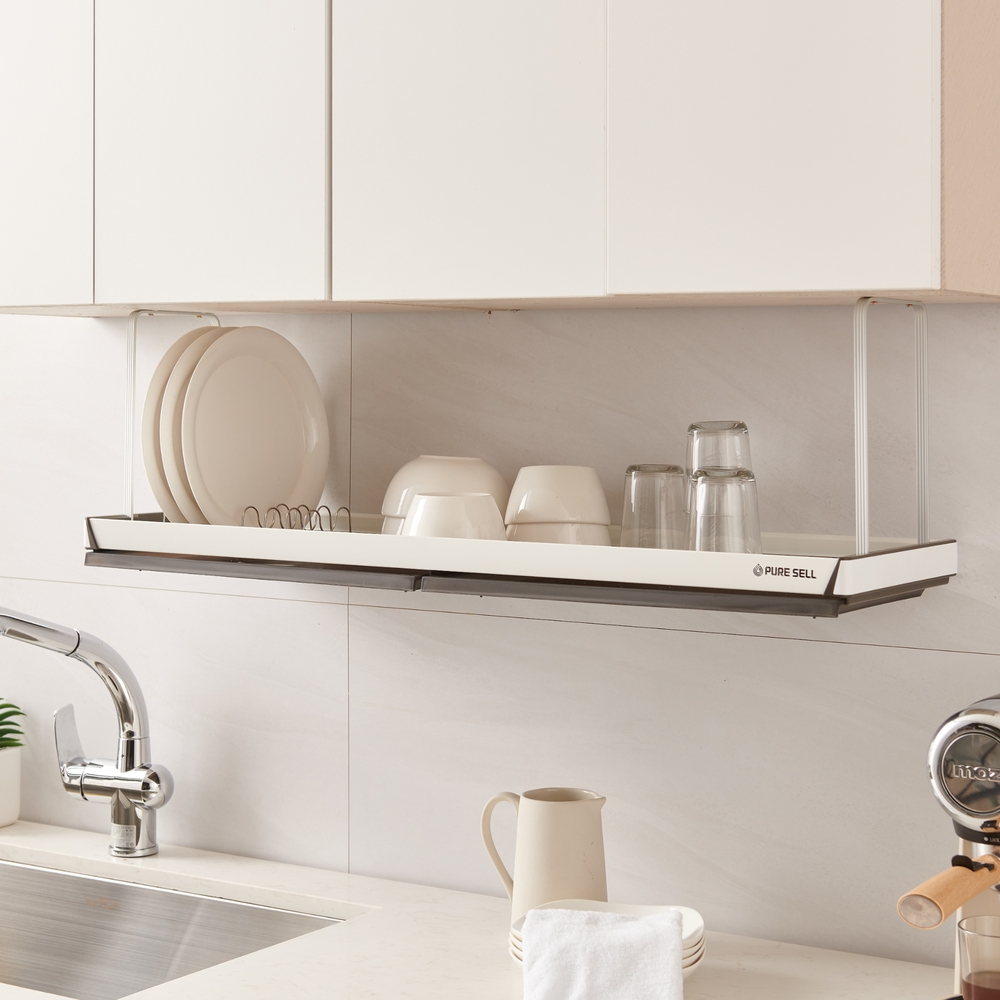 퓨어셀 시그니처 부착식 식기 건조대 주방 싱크대 부착형 상부장 그릇 설거지 선반 800