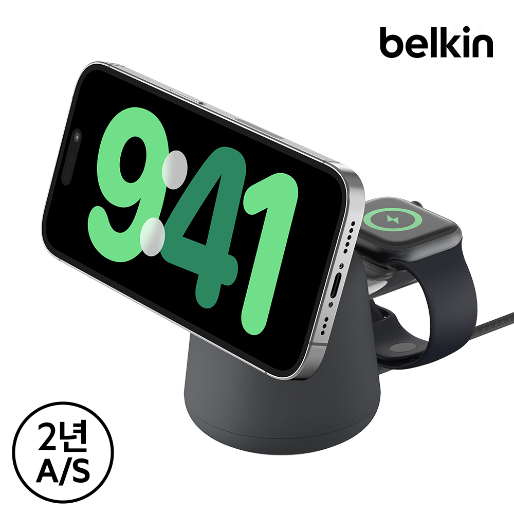 벨킨 2in1 맥세이프 충전기 15W 각도조절 무선 충전 스탠드 WIZ020bt 아이폰17 16 15 14 13 12 호환