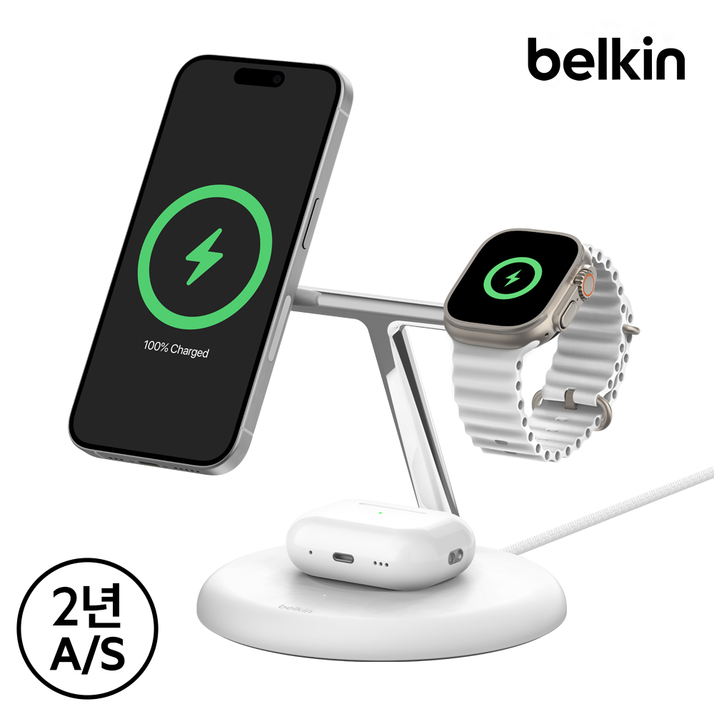 벨킨 Qi2 3in1 마그네틱 무선 충전 스탠드 WIZ023kr 아이폰17 16 15 14 13 12 호환