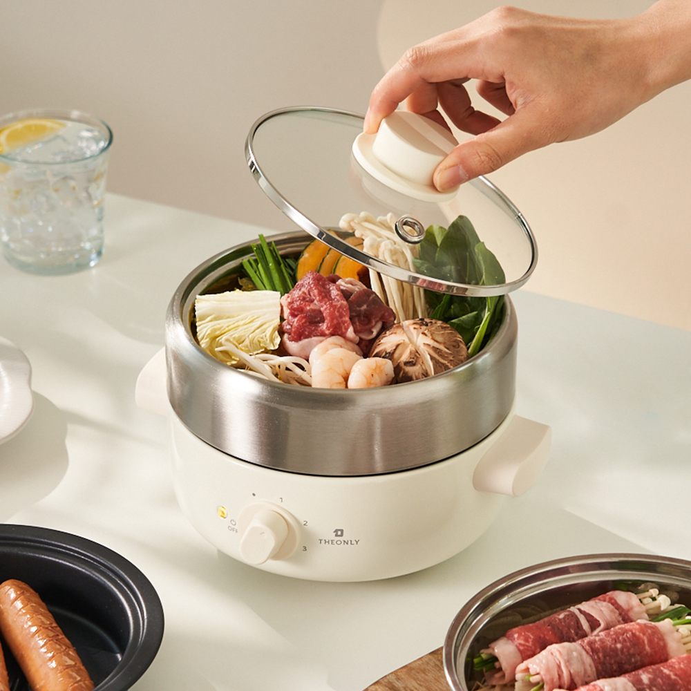 [1차 예약판매] 디온리 올스텐 4in1 분리형 계란찜기 멀티쿠커 전골냄비 전기그릴 라면포트 NJM221CW