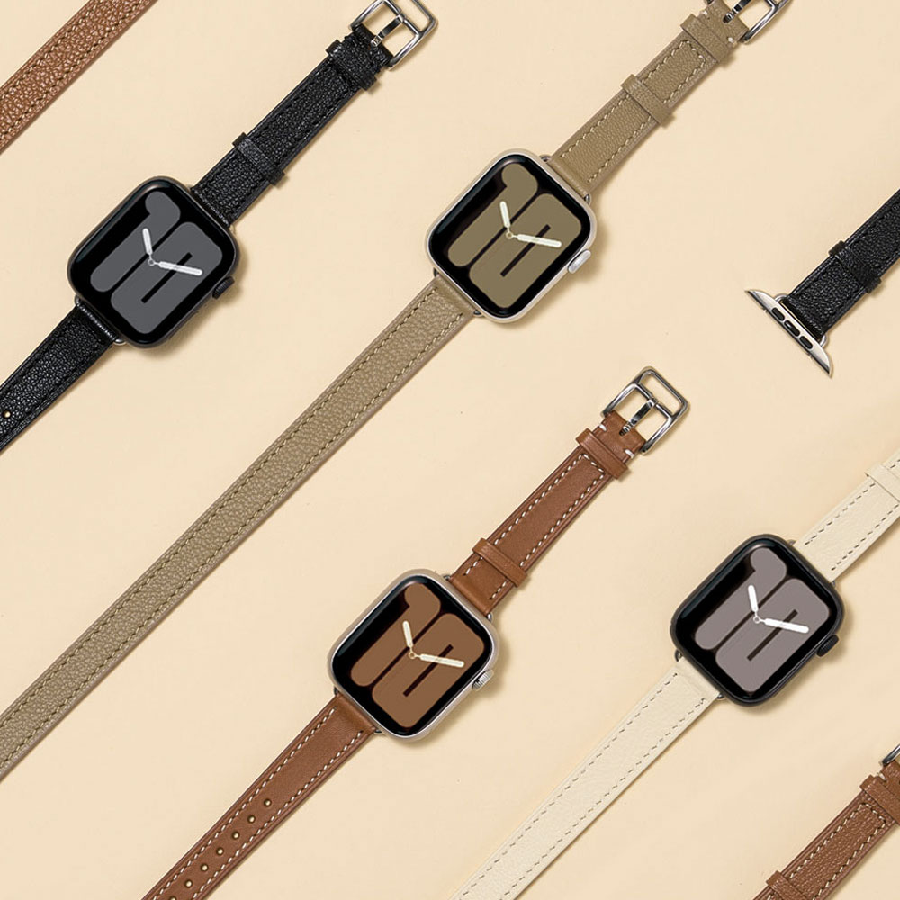 모이브 애플워치 11 10 9 8 6 SE 3 2 호환 가죽 슬림 스트랩 더블 투어 두줄
