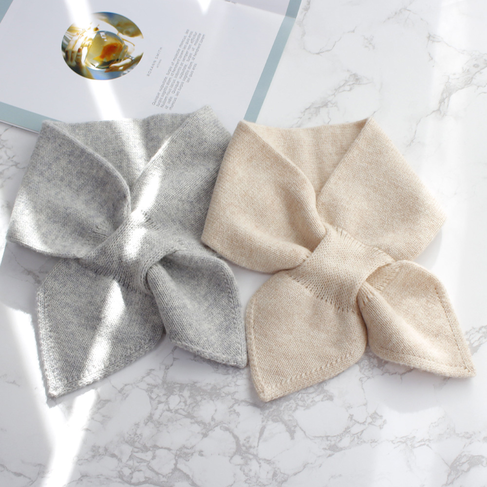 캐시미어 숏 머플러 리본목도리 양모 100% 쁘띠 아이보리