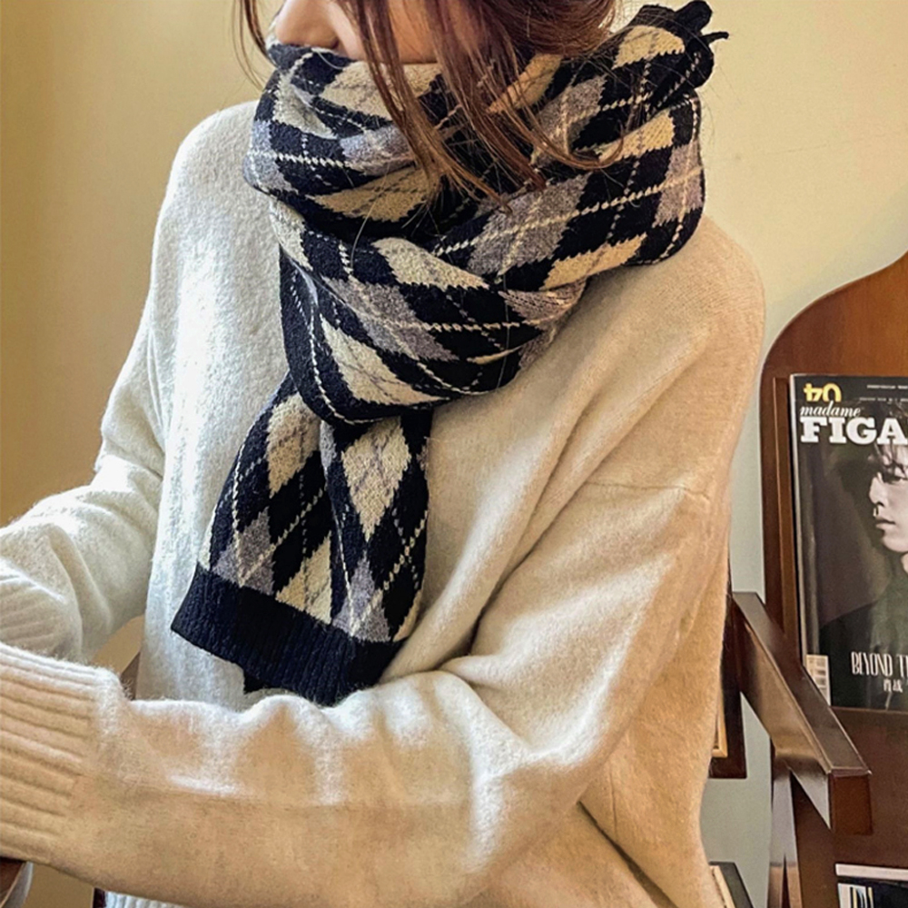 아가일 울 체크 머플러 겨울 목도리 남자 여자 커플 니트 목도리