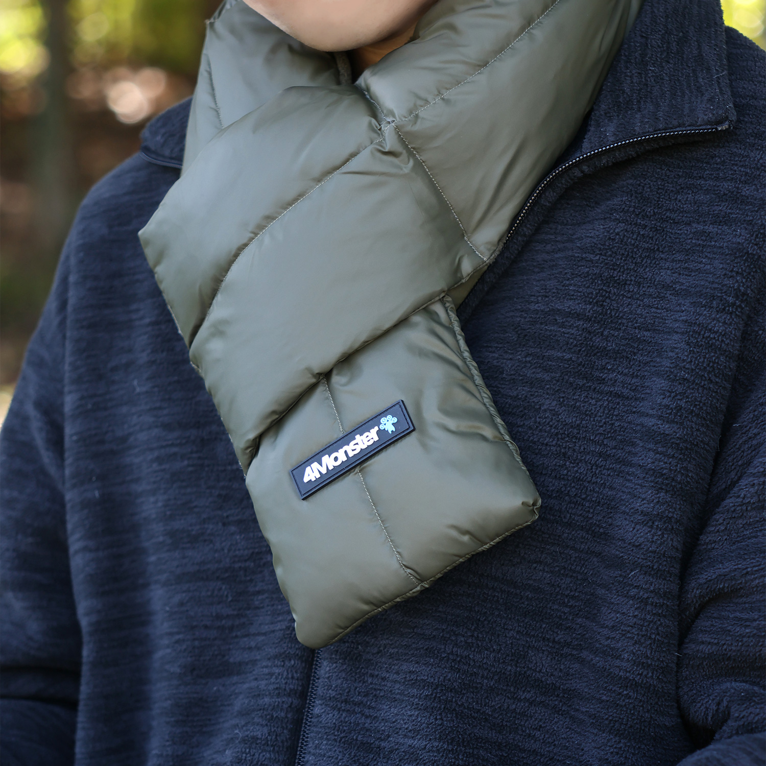 4몬스터 패딩 목도리 머플러 경량 안감 기모덕다운 겨울 캠핑 방한 보온 남녀공용 카키