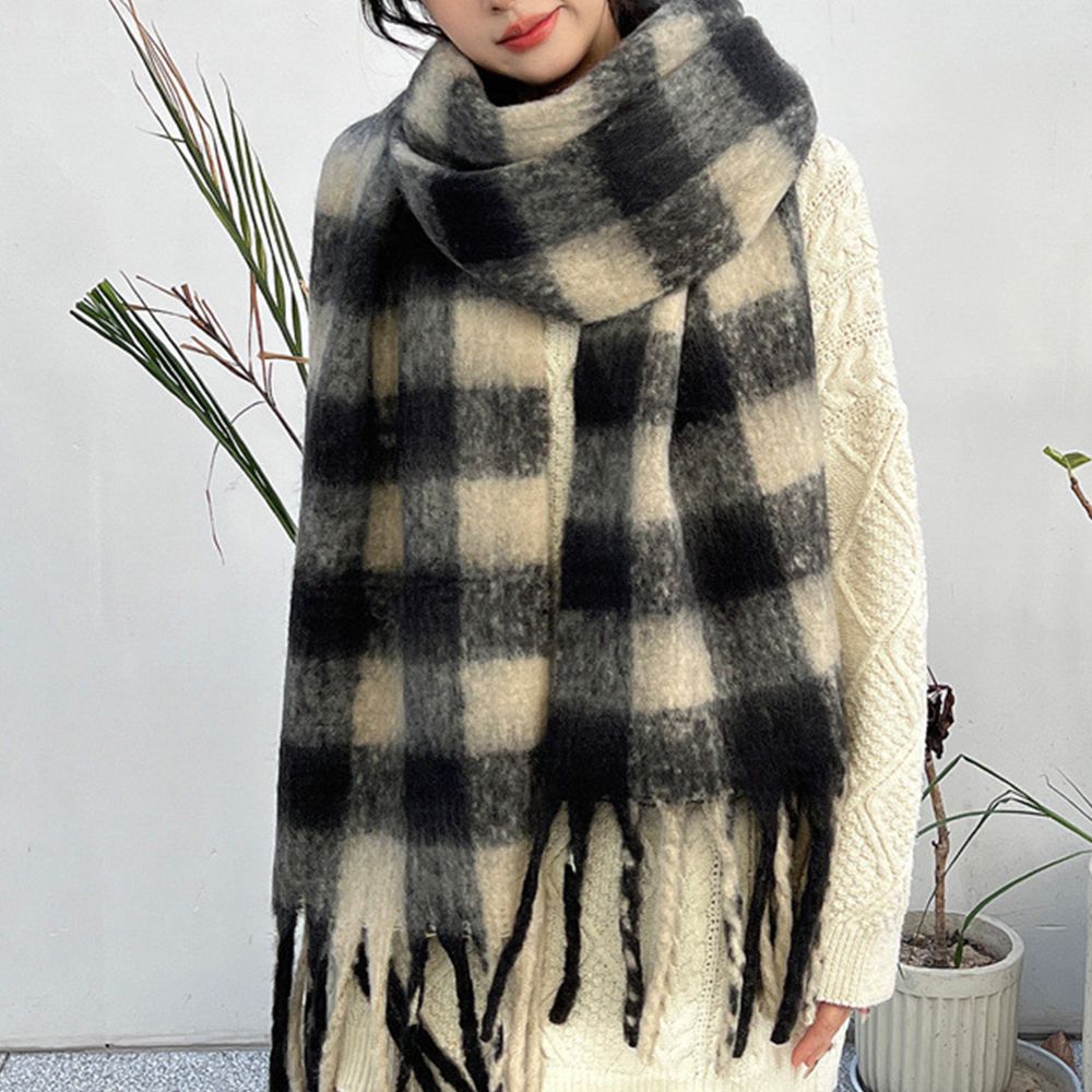여성 겨울 캐시미어 목도리 남자 체크 니트 커플 머플러