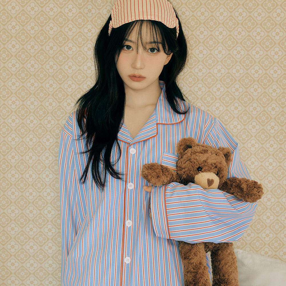 [도씨x해원 PICK] 실크핏 시에르 긴팔 카라 커플 잠옷 세트 홈웨어